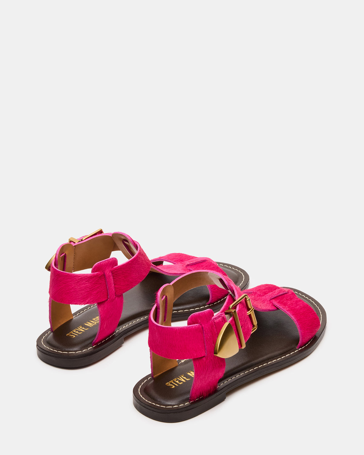 BRAZINN Hot Pink Strappy Flat Sandal Women's Sandal | Steve Madden New