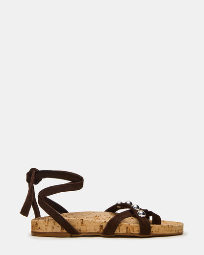 KELSO Brown Suede Flatform Strappy Studded Women's Sandal | Steve Madden Special Offer