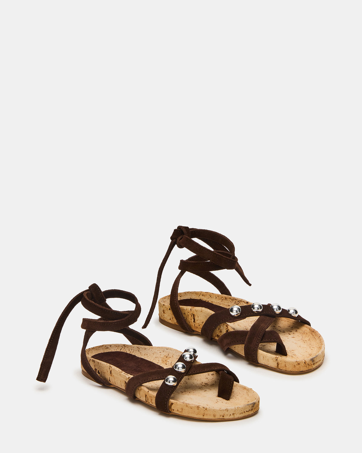 KELSO Brown Suede Flatform Strappy Studded Women's Sandal | Steve Madden Special Offer
