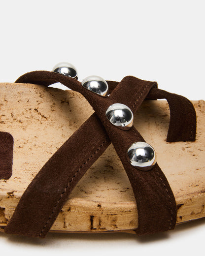 KELSO Brown Suede Flatform Strappy Studded Women's Sandal | Steve Madden Special Offer