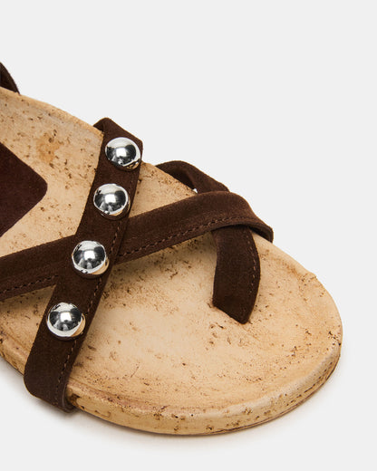 KELSO Brown Suede Flatform Strappy Studded Women's Sandal | Steve Madden Special Offer