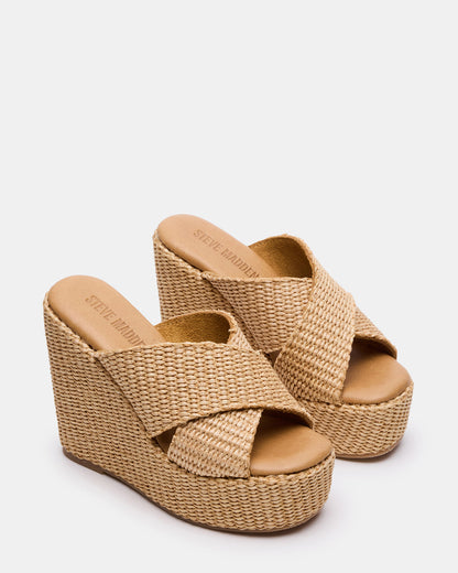 CERCEI Natural Raffia Platform Square-Toe Wedge Women's Sandal | Steve Madden Hot Sale