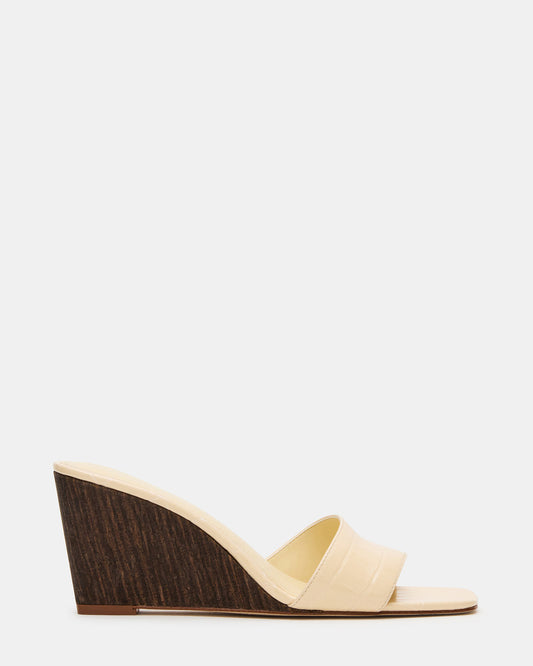 CURCIO Beige Crocodile Square-Toe Women's Wedge Sandal | Steve Madden Essential