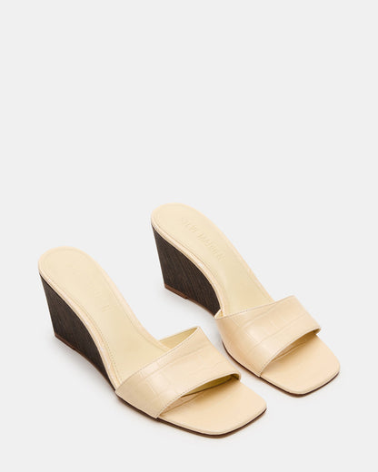 CURCIO Beige Crocodile Square-Toe Women's Wedge Sandal | Steve Madden Essential
