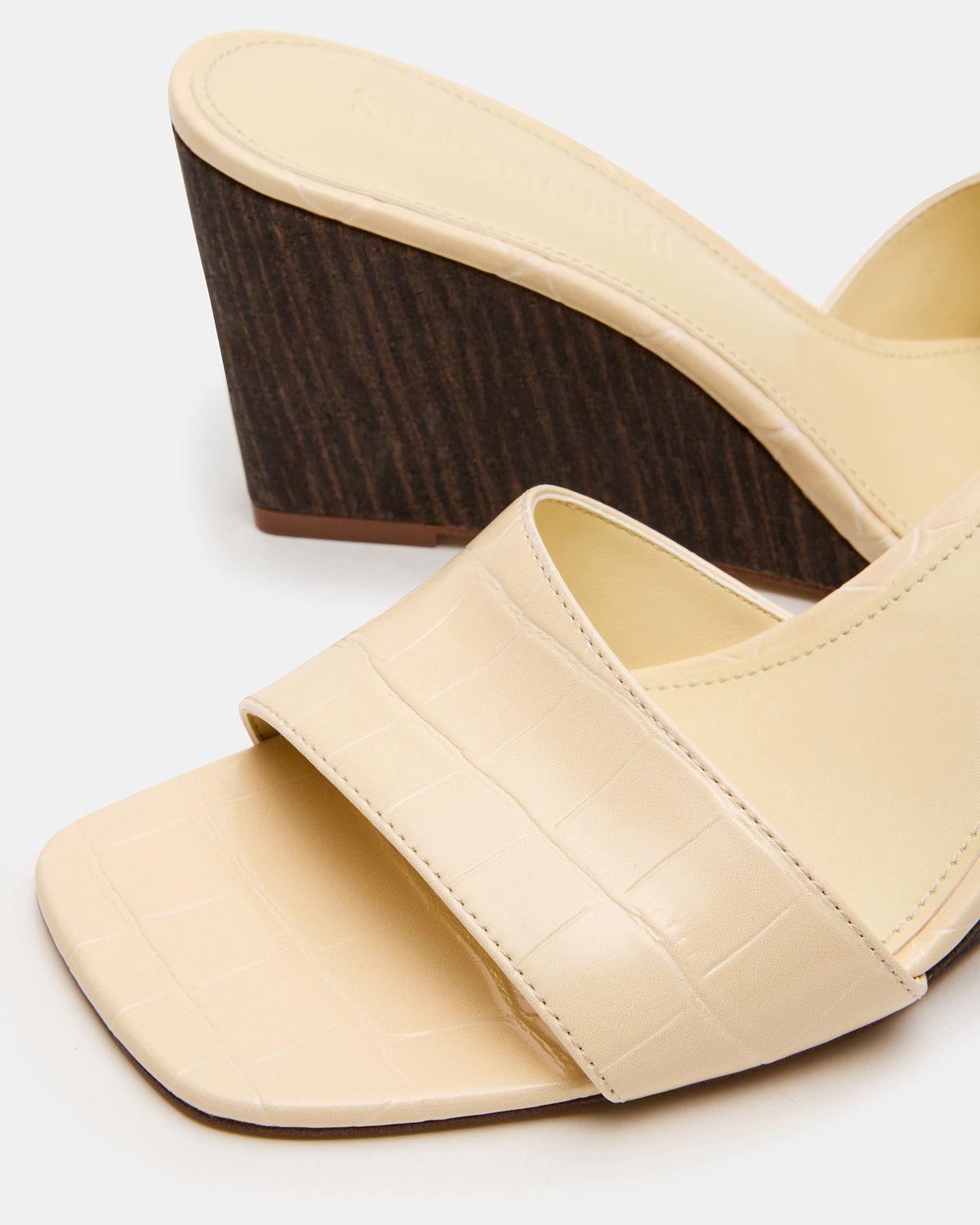 CURCIO Beige Crocodile Square-Toe Women's Wedge Sandal | Steve Madden Essential