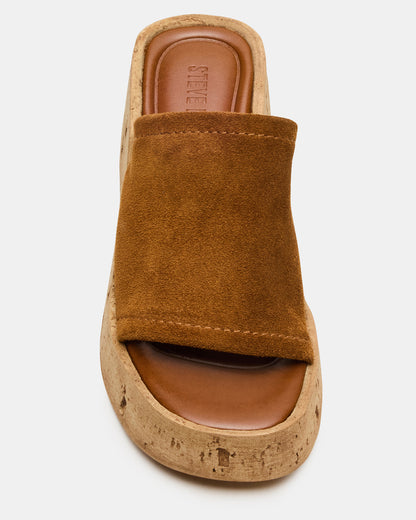 CELLAR Chestnut Suede Platform Wedge Square-Toe Women's Sandal | Steve Madden Premium