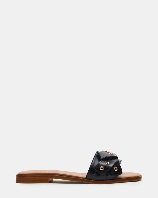 HILARIA Black Leather Square-Toe Slide Women's Sandal | Steve Madden Top Pick