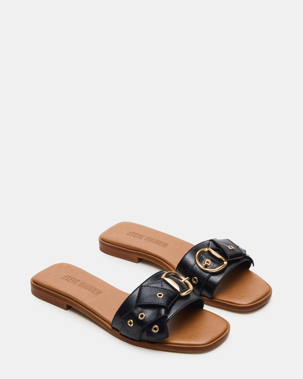 HILARIA Black Leather Square-Toe Slide Women's Sandal | Steve Madden Top Pick