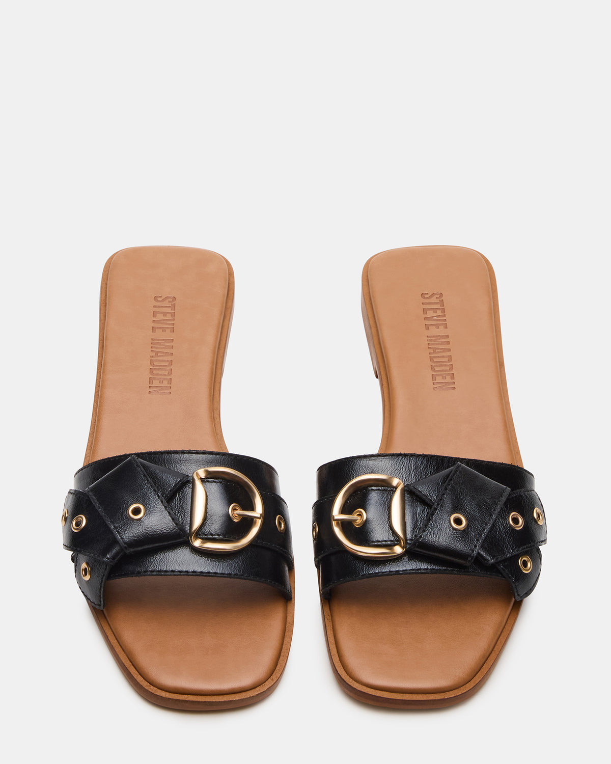 HILARIA Black Leather Square-Toe Slide Women's Sandal | Steve Madden Top Pick