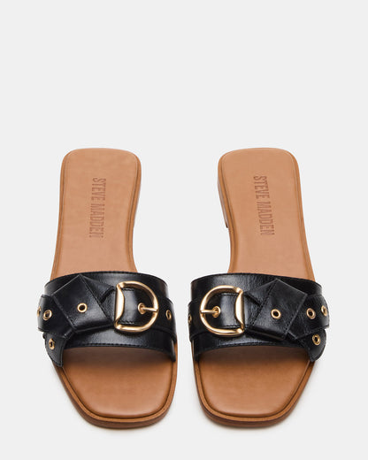 HILARIA Black Leather Square-Toe Slide Women's Sandal | Steve Madden Top Pick