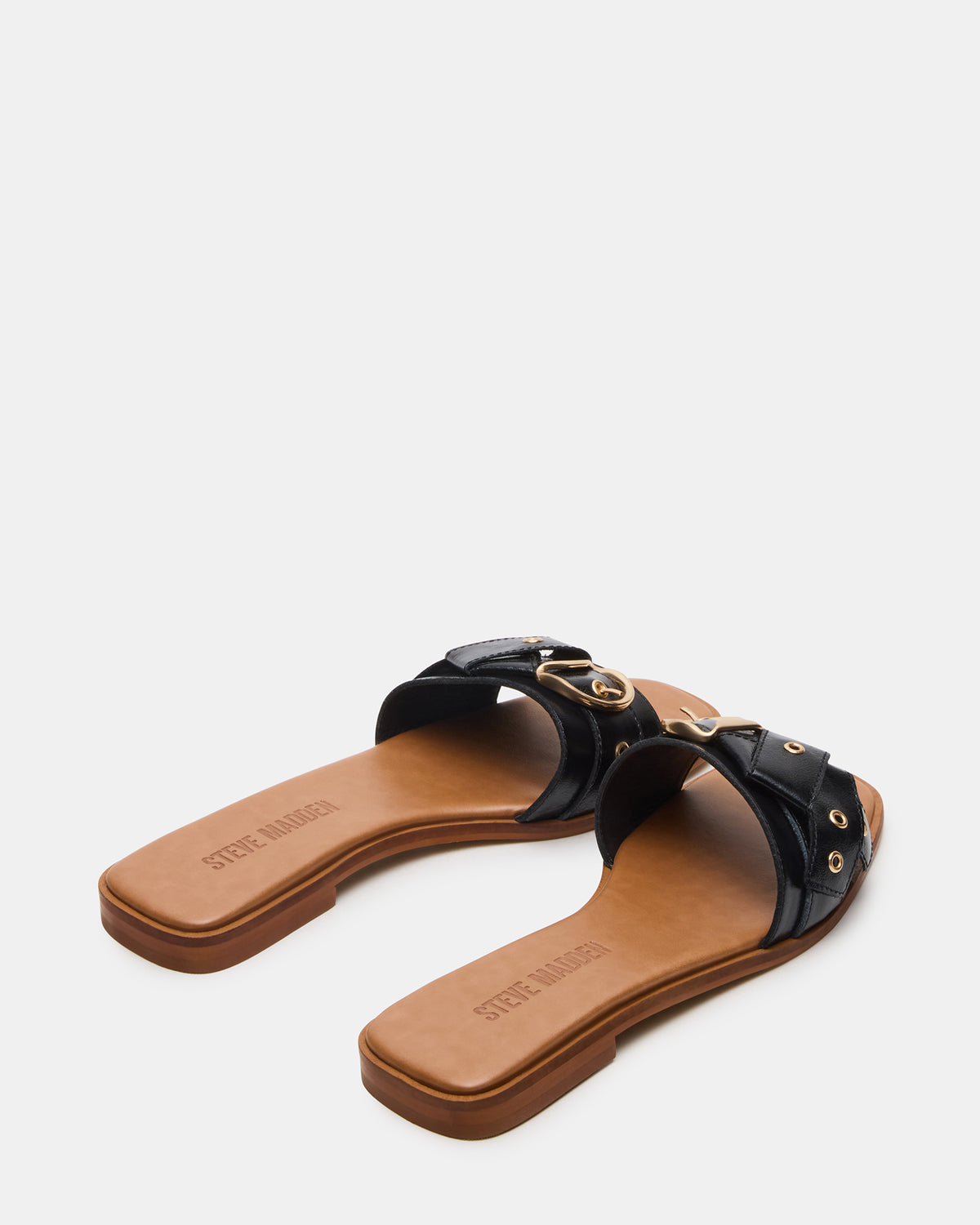 HILARIA Black Leather Square-Toe Slide Women's Sandal | Steve Madden Top Pick