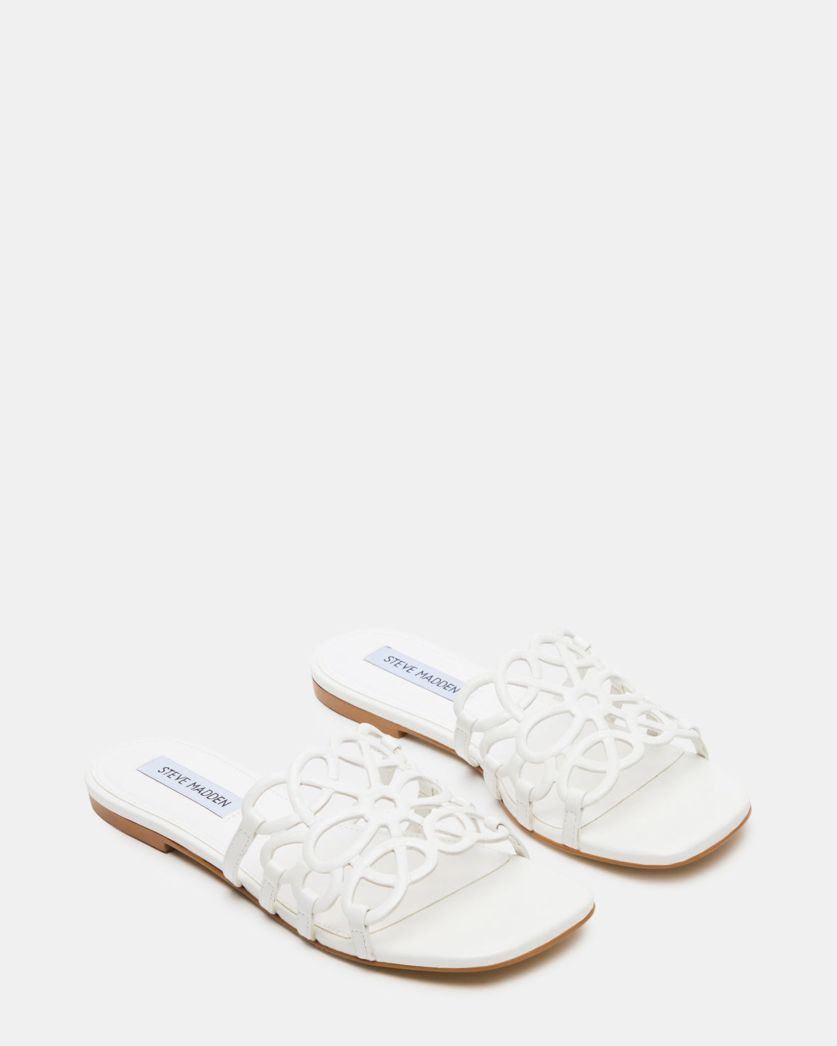 LOTUS White Leather Square-Toe Slide Women's Sandal | Steve Madden Top Pick