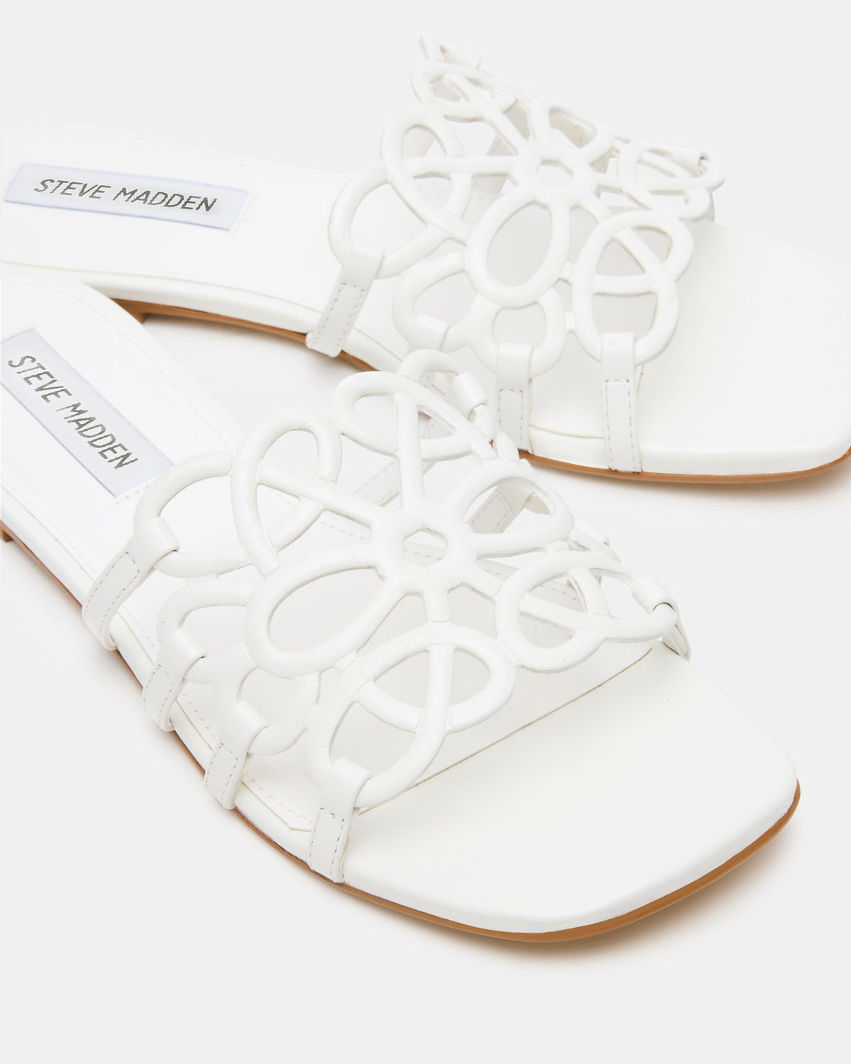LOTUS White Leather Square-Toe Slide Women's Sandal | Steve Madden Top Pick