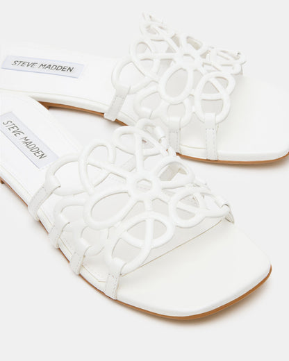 LOTUS White Leather Square-Toe Slide Women's Sandal | Steve Madden Top Pick