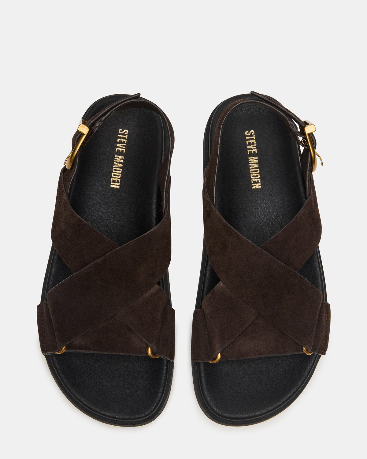 DONELLI Brown Suede Strappy Footbed Women's Sandal | Steve Madden Featured