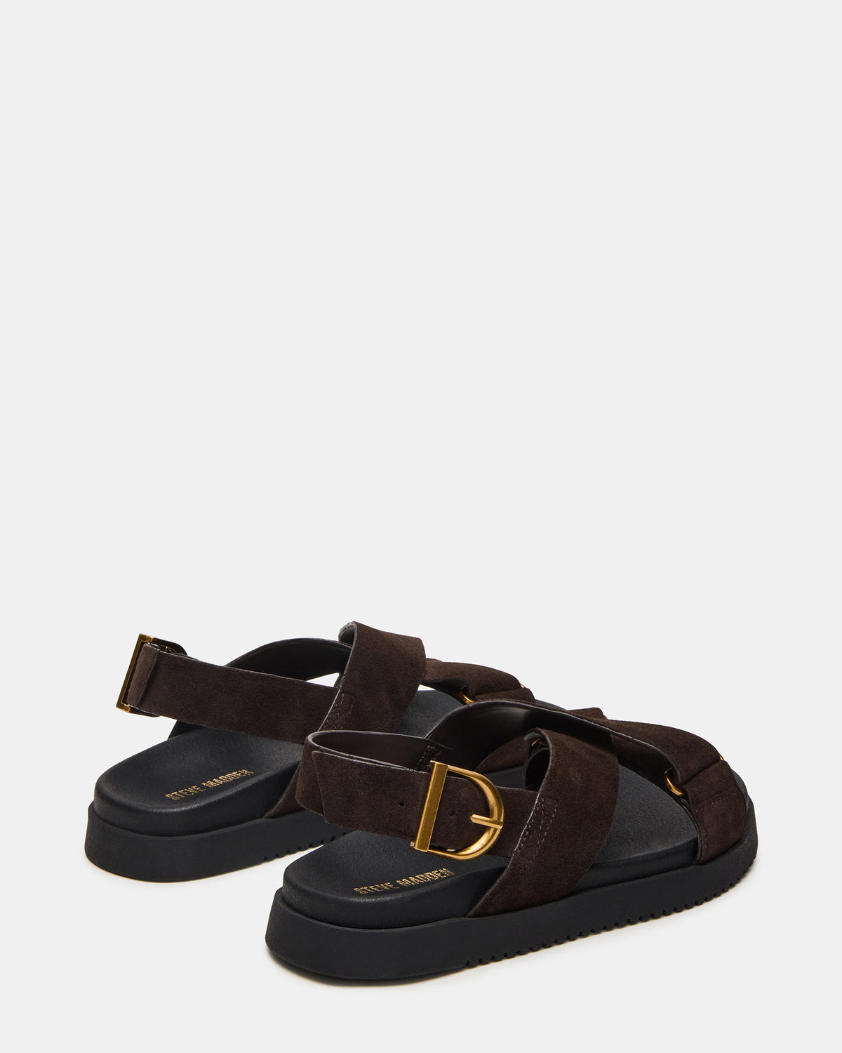 DONELLI Brown Suede Strappy Footbed Women's Sandal | Steve Madden Featured