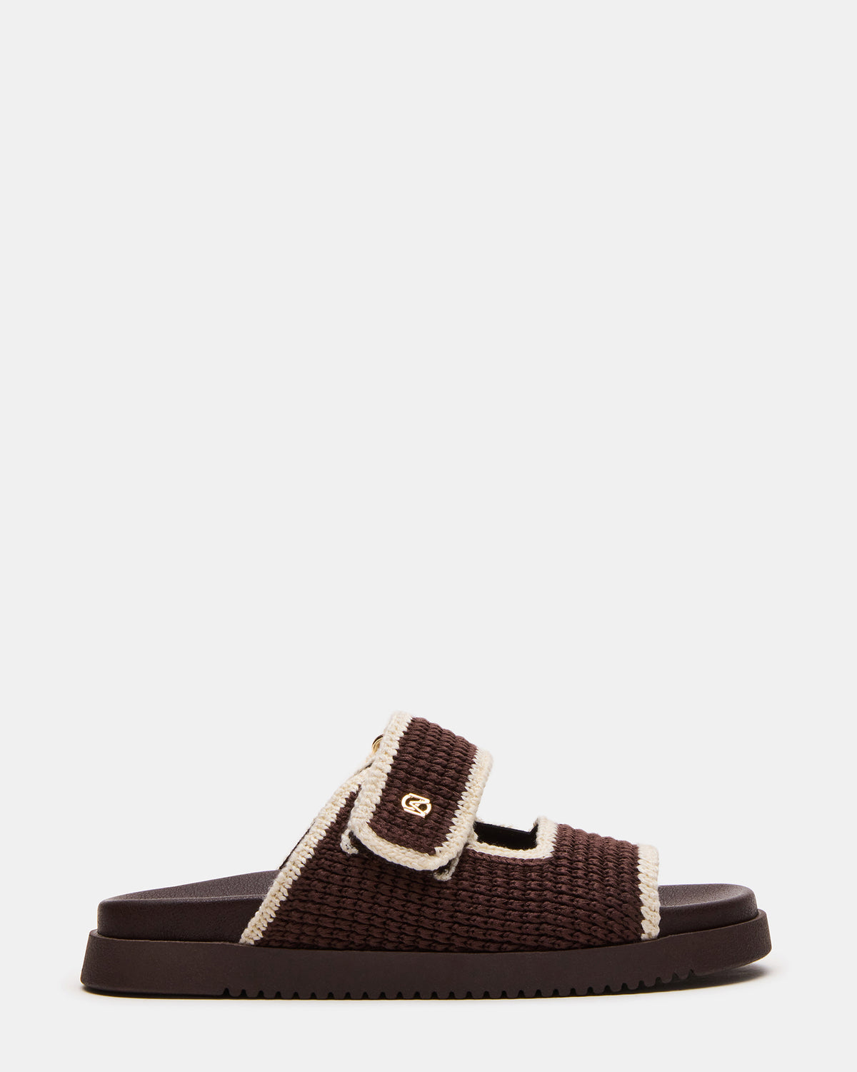 MAYSIE Brown Multi Woven Flatform Footbed Slide Women's Sandal | Steve Madden Trusted