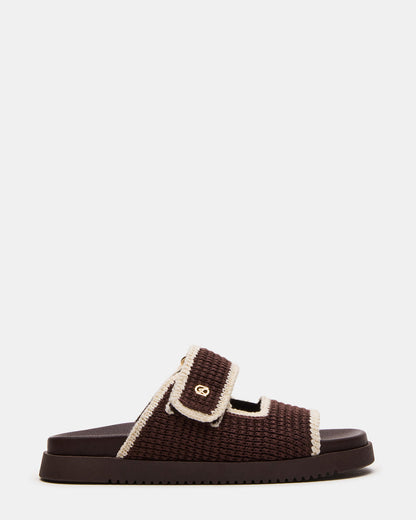 MAYSIE Brown Multi Woven Flatform Footbed Slide Women's Sandal | Steve Madden Trusted