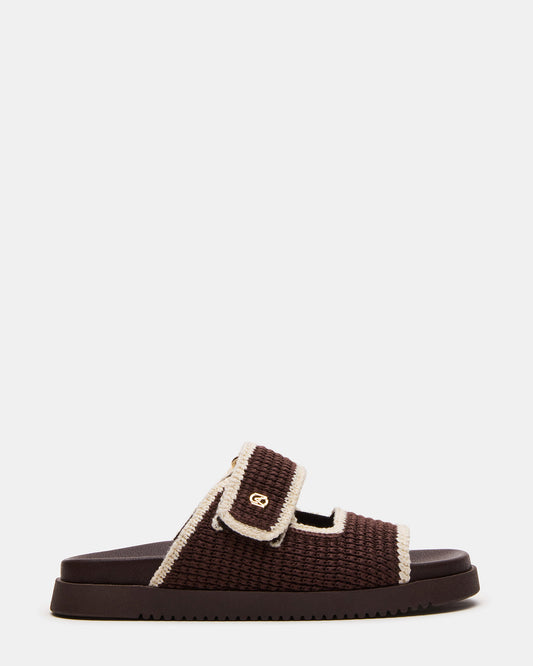 MAYSIE Brown Multi Woven Flatform Footbed Slide Women's Sandal | Steve Madden Trusted