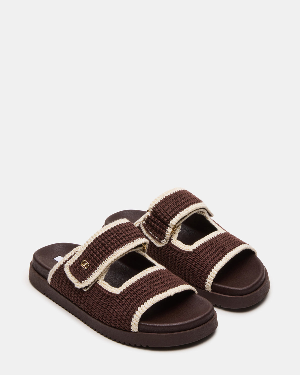 MAYSIE Brown Multi Woven Flatform Footbed Slide Women's Sandal | Steve Madden Trusted