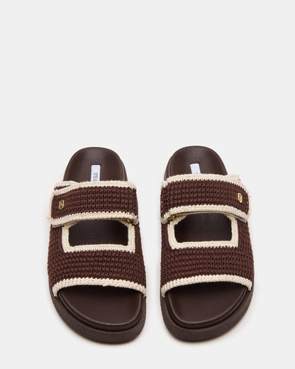 MAYSIE Brown Multi Woven Flatform Footbed Slide Women's Sandal | Steve Madden Trusted