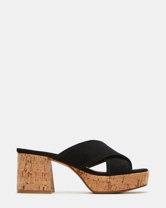 MARSDEN Black Suede Women's Platform Square-Toe Mule Sandal | Steve Madden Customer Favorite