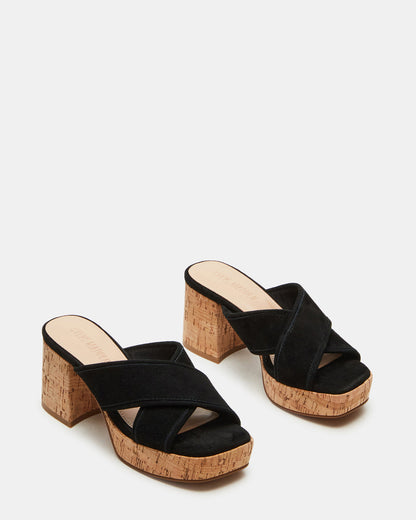 MARSDEN Black Suede Women's Platform Square-Toe Mule Sandal | Steve Madden Customer Favorite