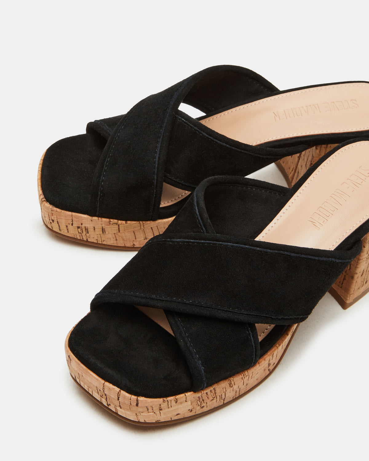 MARSDEN Black Suede Women's Platform Square-Toe Mule Sandal | Steve Madden Customer Favorite