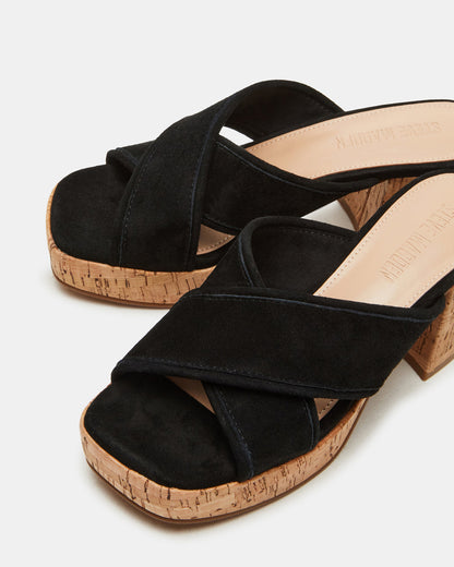 MARSDEN Black Suede Women's Platform Square-Toe Mule Sandal | Steve Madden Customer Favorite