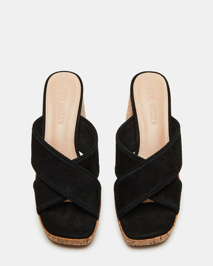 MARSDEN Black Suede Women's Platform Square-Toe Mule Sandal | Steve Madden Customer Favorite