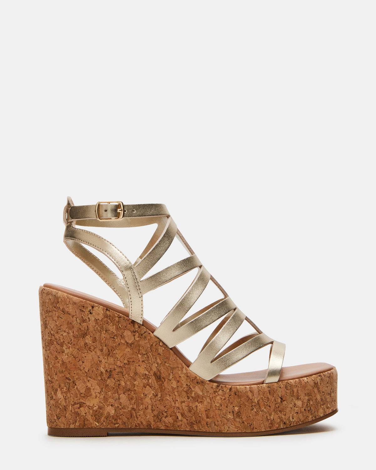 COZETTE Gold Leather Women's Platform Square-Toe Wedge Sandal | Steve Madden Featured