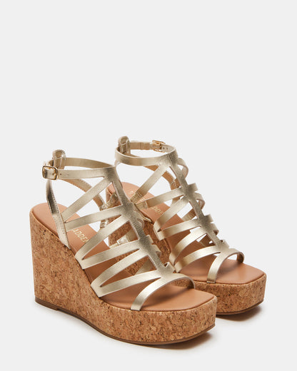 COZETTE Gold Leather Women's Platform Square-Toe Wedge Sandal | Steve Madden Featured