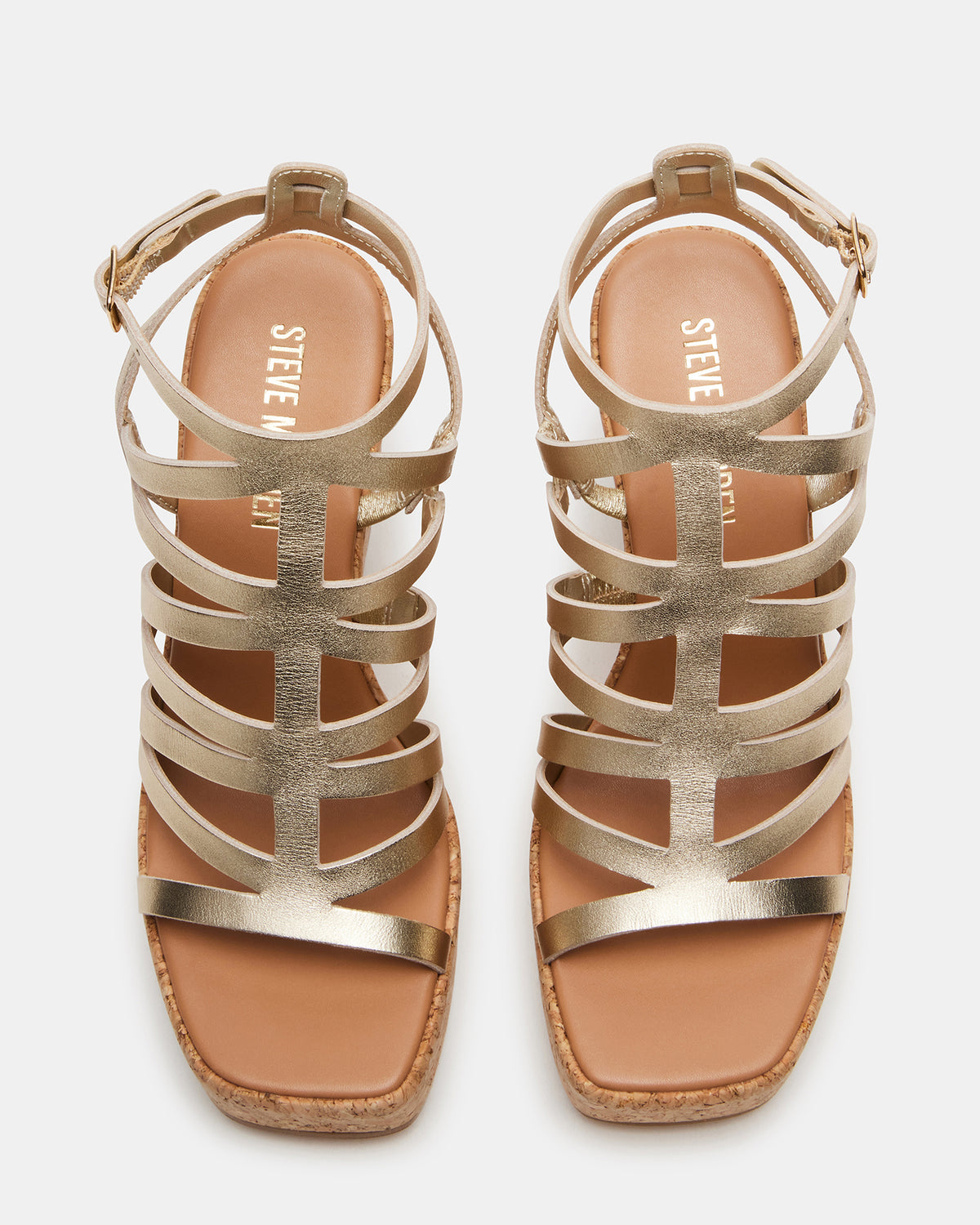 COZETTE Gold Leather Women's Platform Square-Toe Wedge Sandal | Steve Madden Featured