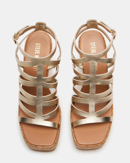 COZETTE Gold Leather Women's Platform Square-Toe Wedge Sandal | Steve Madden Featured