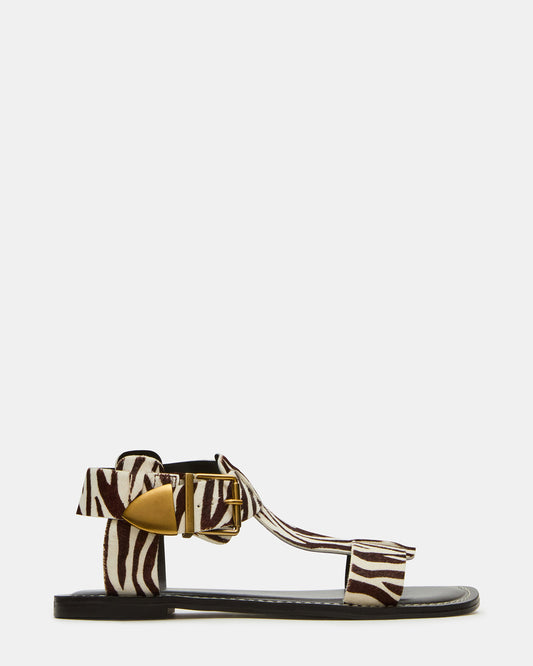 BRAZINN Zebra Strappy Flat Sandal Women's Sandal | Steve Madden Best Seller