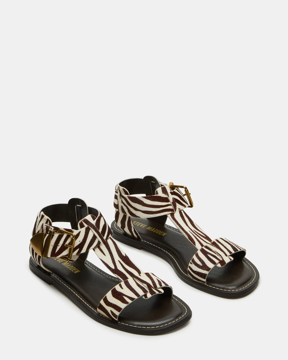 BRAZINN Zebra Strappy Flat Sandal Women's Sandal | Steve Madden Best Seller