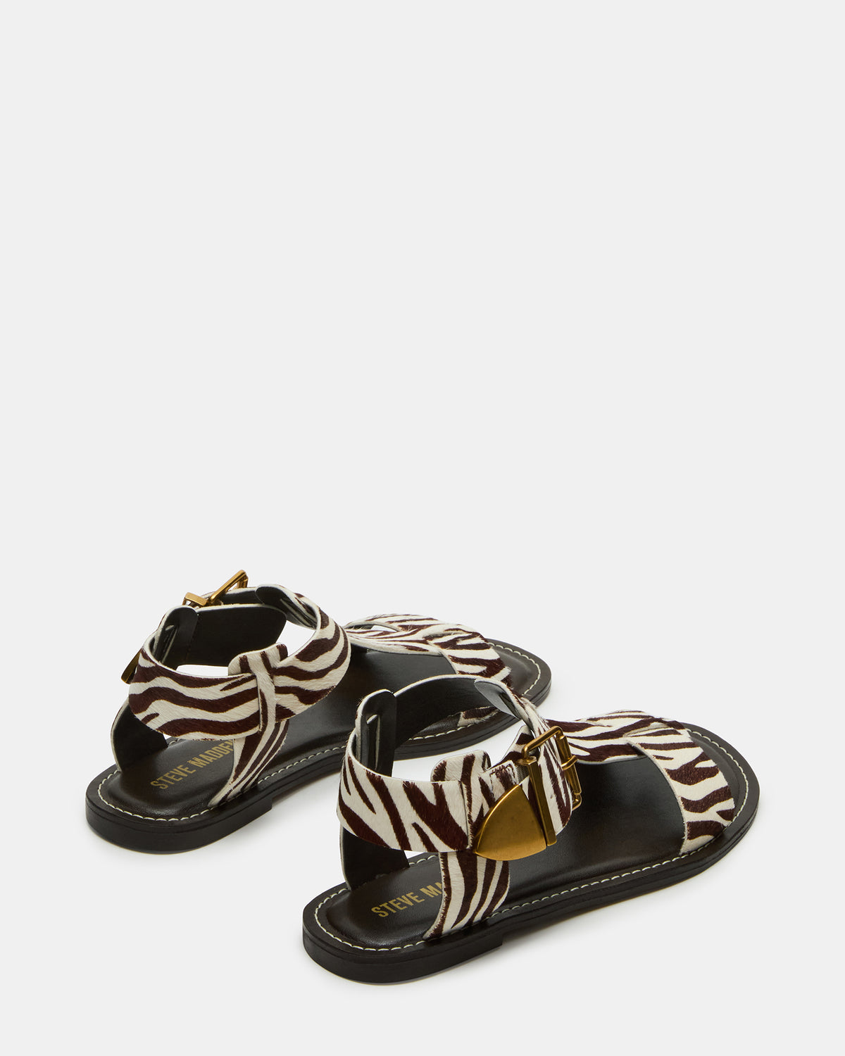 BRAZINN Zebra Strappy Flat Sandal Women's Sandal | Steve Madden Best Seller