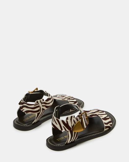 BRAZINN Zebra Strappy Flat Sandal Women's Sandal | Steve Madden Best Seller