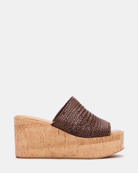 COASTAL Brown Raffia Platform Wedge Mule Women's Sandal | Steve Madden Trending