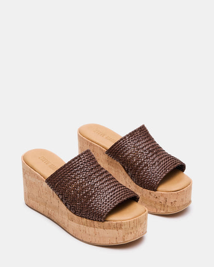 COASTAL Brown Raffia Platform Wedge Mule Women's Sandal | Steve Madden Trending