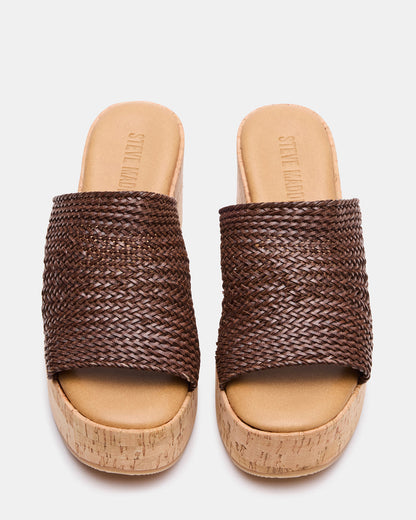 COASTAL Brown Raffia Platform Wedge Mule Women's Sandal | Steve Madden Trending