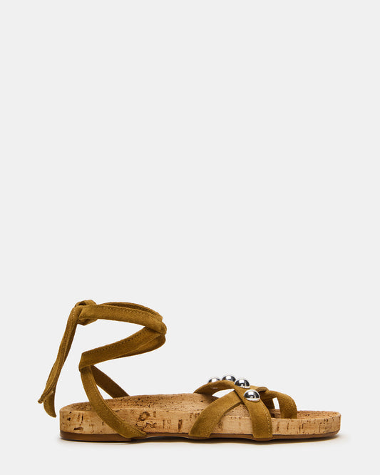 KELSO Olive Suede Flatform Strappy Studded Women's Sandal | Steve Madden Best Price