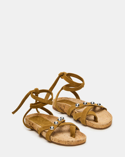KELSO Olive Suede Flatform Strappy Studded Women's Sandal | Steve Madden Best Price