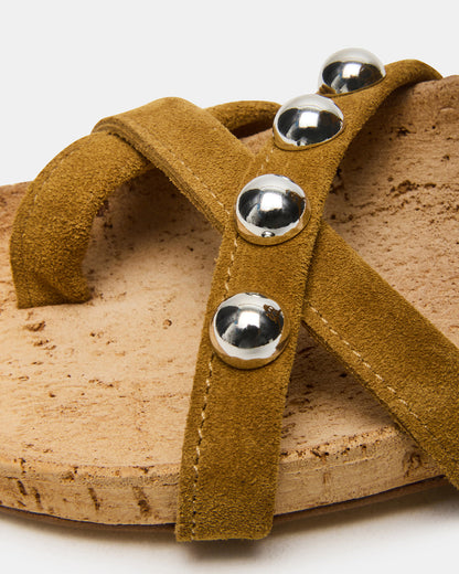 KELSO Olive Suede Flatform Strappy Studded Women's Sandal | Steve Madden Best Price