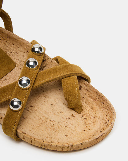 KELSO Olive Suede Flatform Strappy Studded Women's Sandal | Steve Madden Best Price