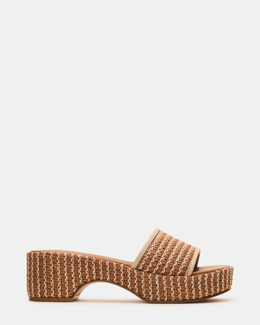 COSIMA Natural Platform Raffia Slide Women's Sandal | Steve Madden Best Seller