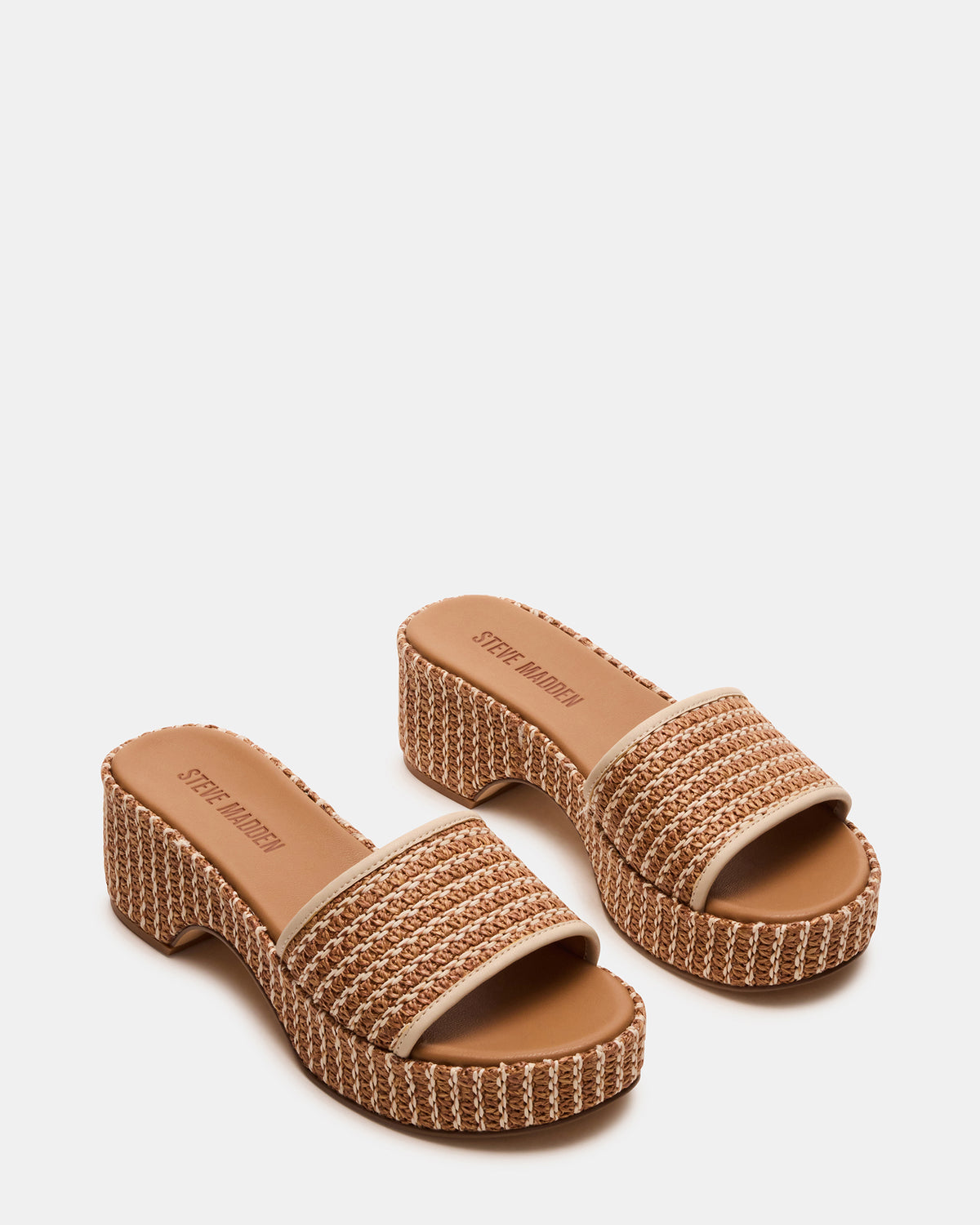 COSIMA Natural Platform Raffia Slide Women's Sandal | Steve Madden Best Seller