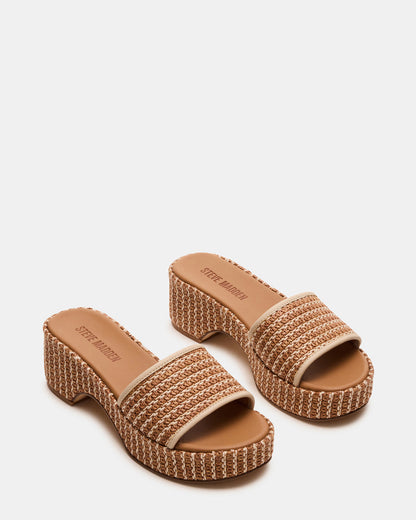 COSIMA Natural Platform Raffia Slide Women's Sandal | Steve Madden Best Seller