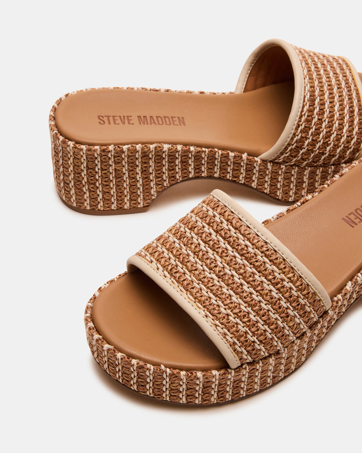 COSIMA Natural Platform Raffia Slide Women's Sandal | Steve Madden Best Seller