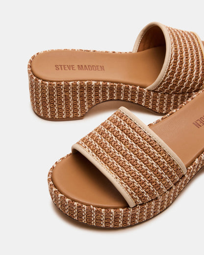 COSIMA Natural Platform Raffia Slide Women's Sandal | Steve Madden Best Seller